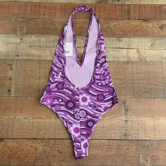 Adika retro hippie floral halter tank top bodysuit in purple - XS NWTs - Picture 8 of 9
